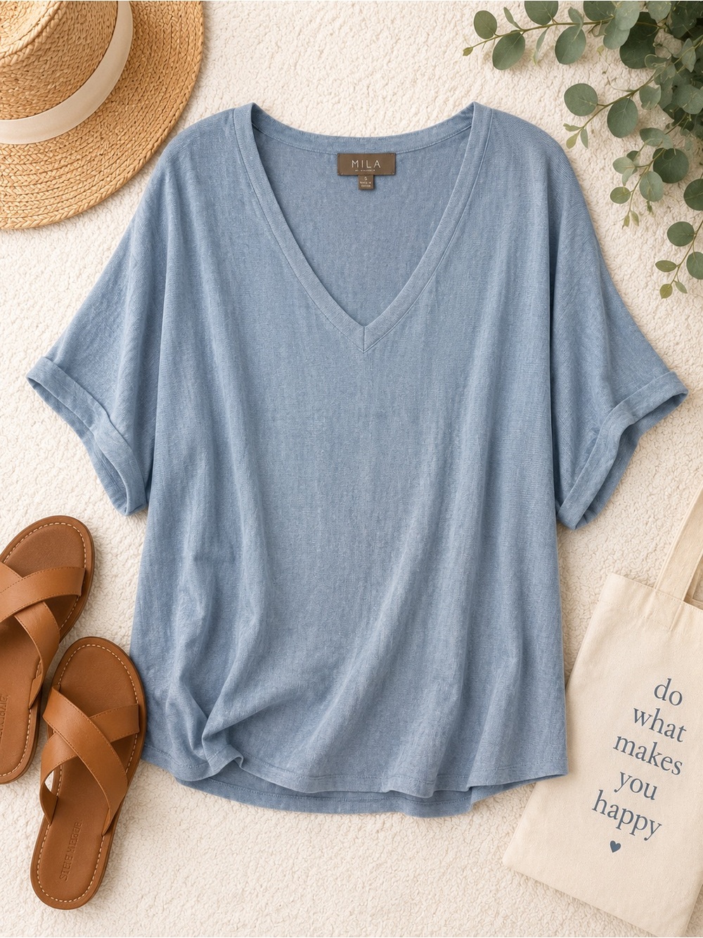 Light Blue V-Neck Short Sleeve Tee